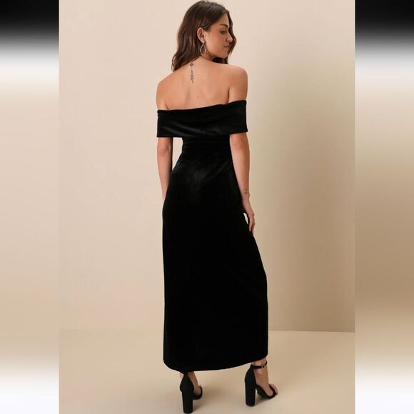 NWT Lulu's I'm Enchanted Black Velvet Off-the-Shoulder Maxi Dress Size XL - Picture 5 of 14